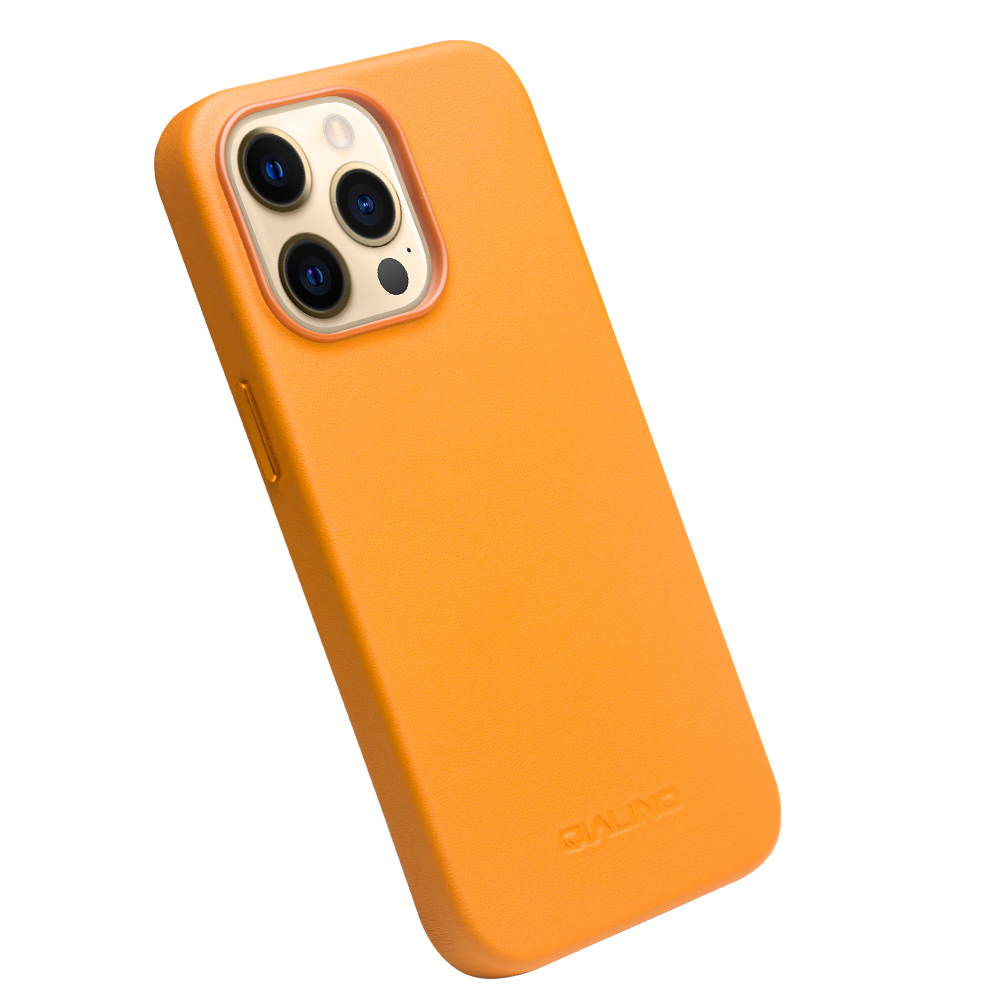 iPhone 14 Pro Max Case Hülle - Qialino Echtleder (MagSafe kompatibel) - Orange