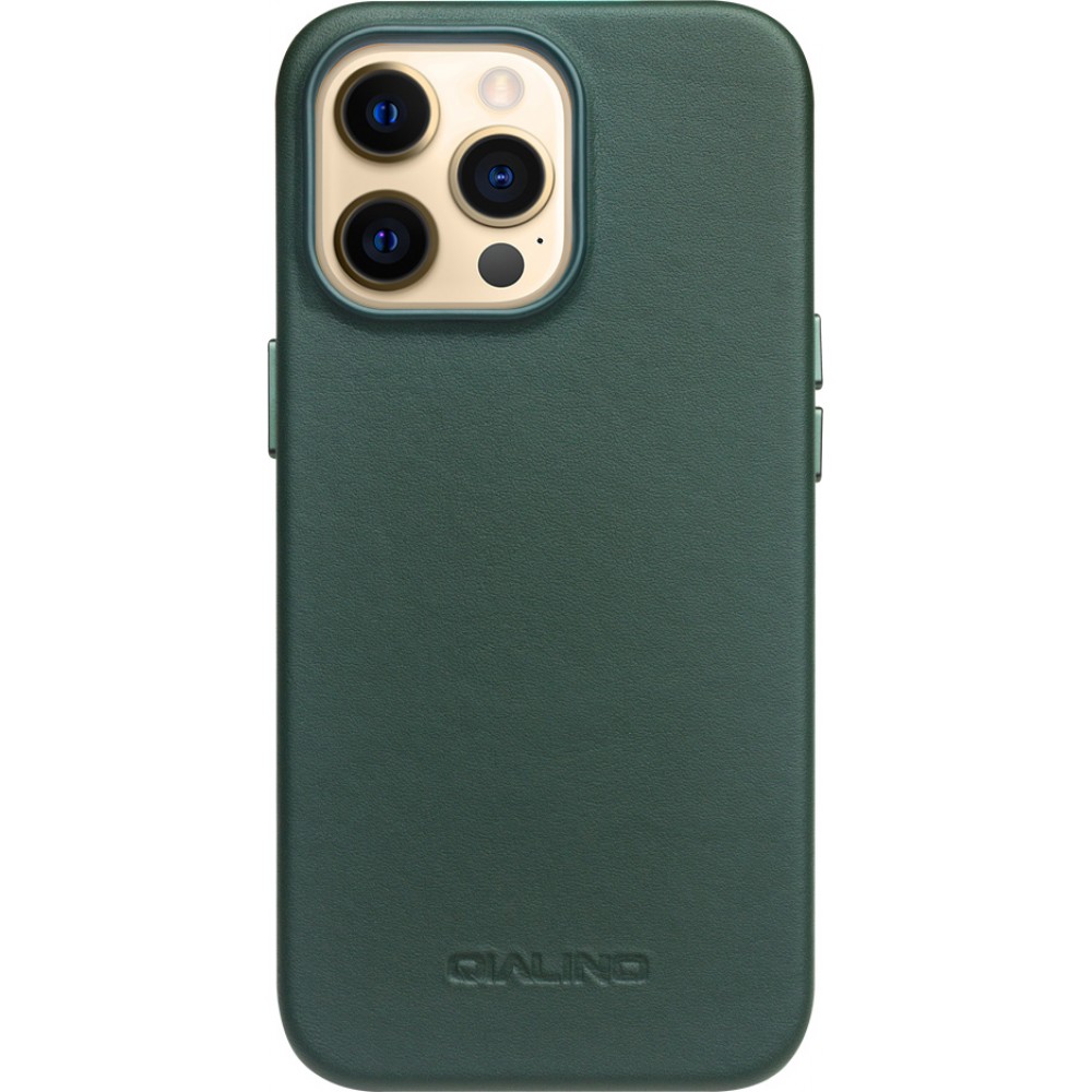 Coque iPhone 14 Pro Max - Qialino cuir véritable (compatible MagSafe) - Vert