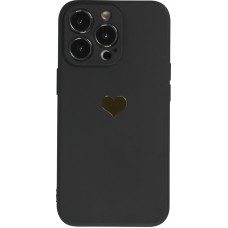 Coque iPhone 15 Pro Max - Silicone Mat Coeur doré - Noir