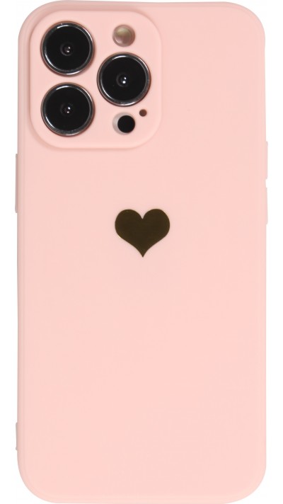 iPhone 14 Pro Case Hülle - Silikon Mat Herz gold - Rosa