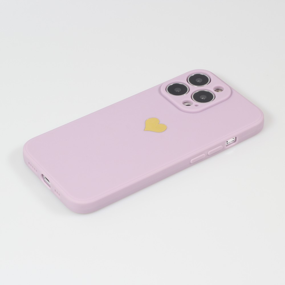 iPhone 14 Pro Max Case Hülle - Silikon Mat Herz gold - Violett