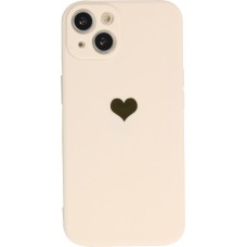 iPhone 14 Plus Case Hülle - Silikon Mat Herz gold - Beige