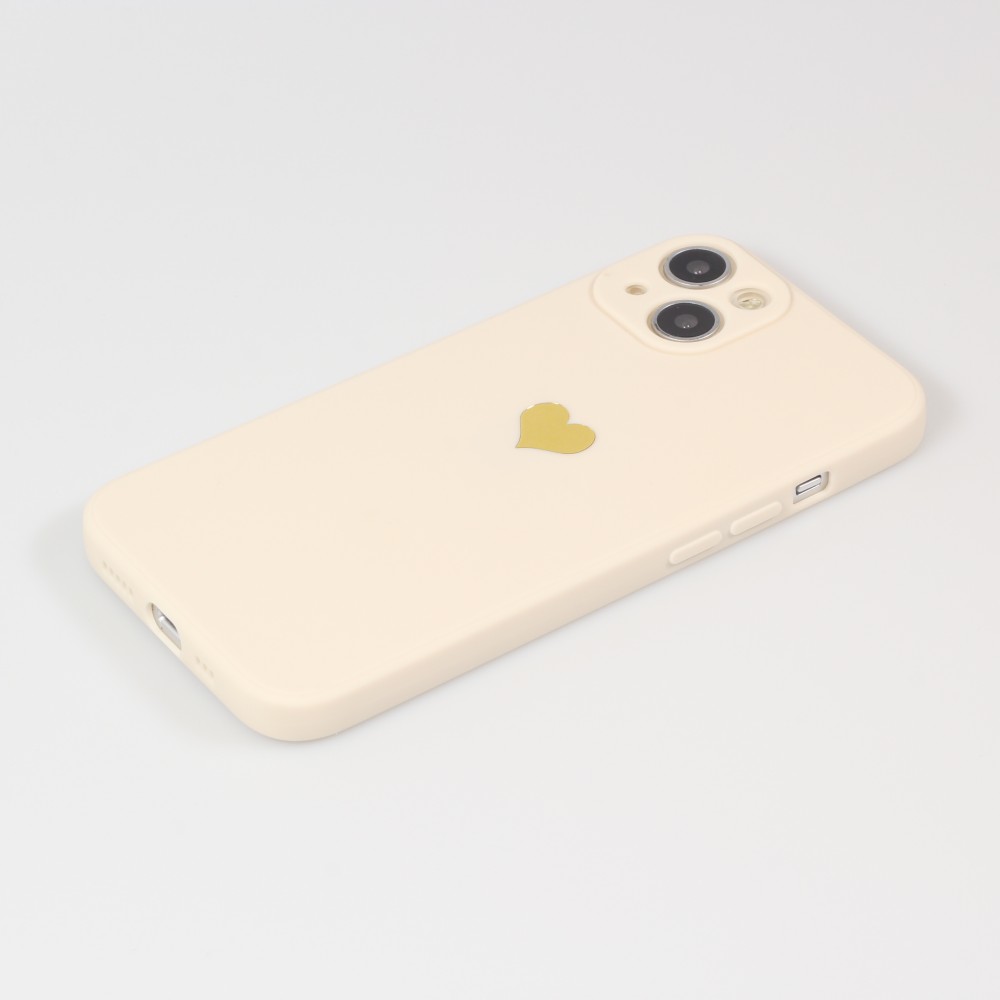 iPhone 14 Plus Case Hülle - Silikon Mat Herz gold - Beige