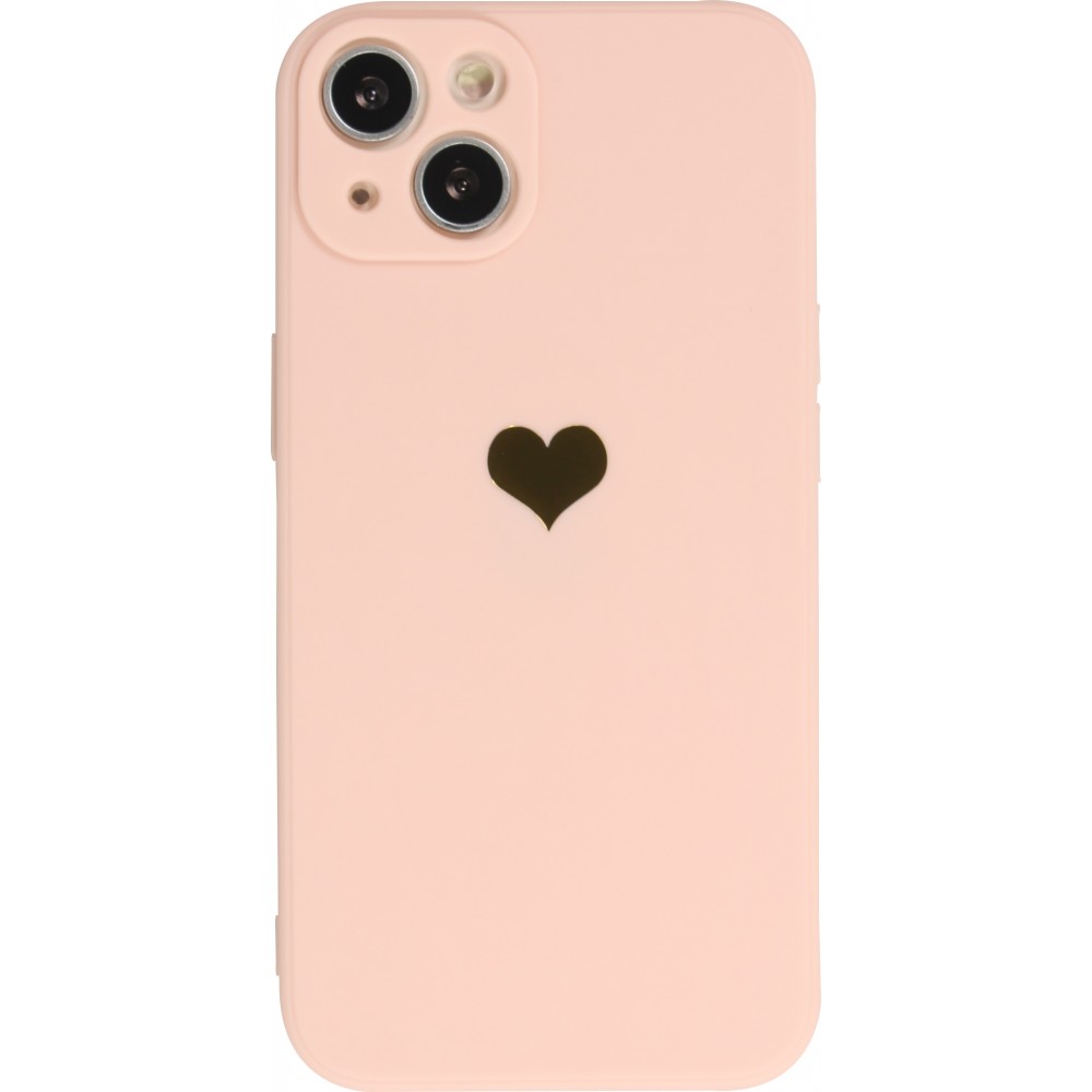 iPhone 14 Plus Case Hülle - Silikon Mat Herz gold - Rosa