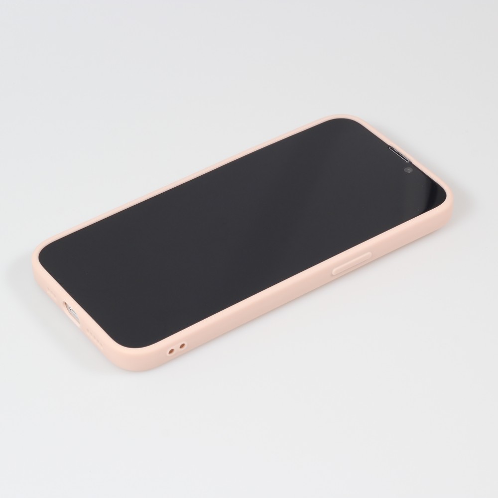 iPhone 14 Case Hülle - Silikon Mat Herz gold - Rosa