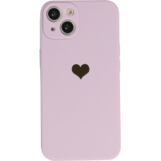 Coque iPhone 14 - Silicone Mat Coeur doré - Violet