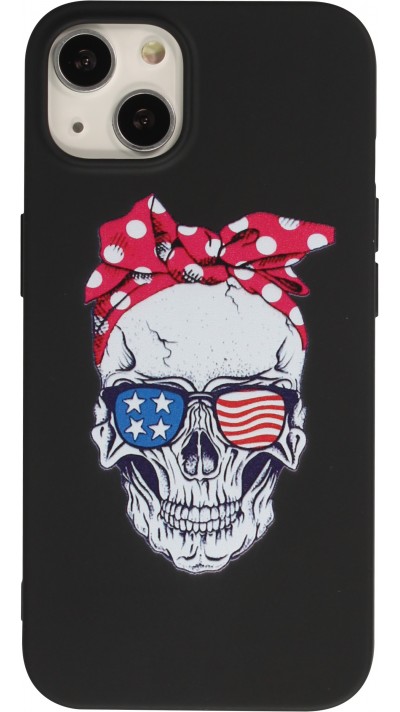 Hülle iPhone 13 - Silikonmatte Skull USA - Schwarz