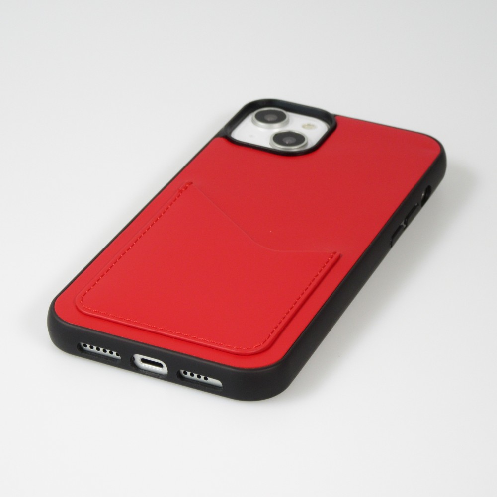 Coque iPhone 14 - Gel silicone brillant Haze porte-carte - Rouge