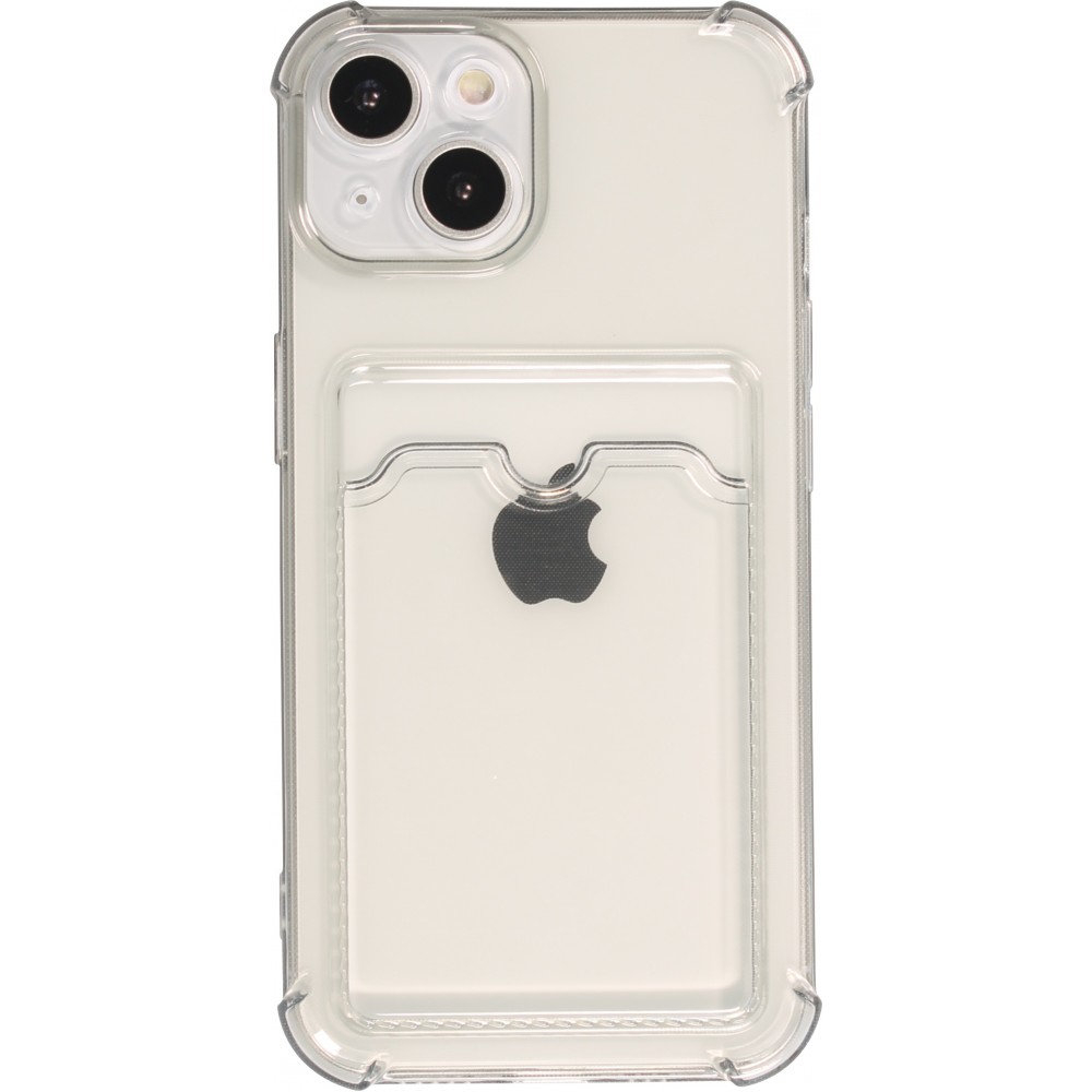 iPhone 14 Plus Case Hülle - Gummi Silikon bumper super flexibel mit Kartenhalter transparent - Grau