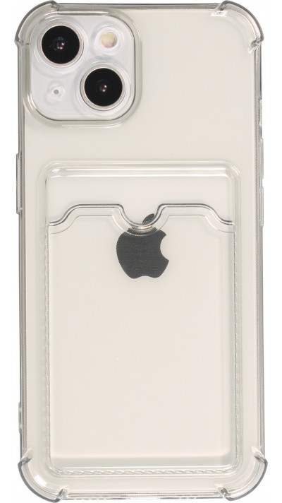 iPhone 14 Plus Case Hülle - Gummi Silikon bumper super flexibel mit Kartenhalter transparent - Grau