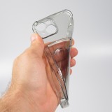 iPhone 14 Plus Case Hülle - Gummi Silikon bumper super flexibel mit Kartenhalter transparent - Grau