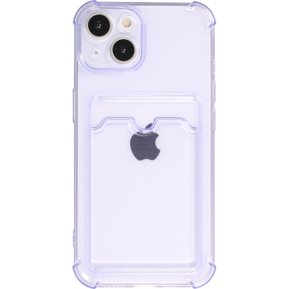 iPhone 14 Plus Case Hülle - Gummi Silikon bumper super flexibel mit Kartenhalter transparent - Violett