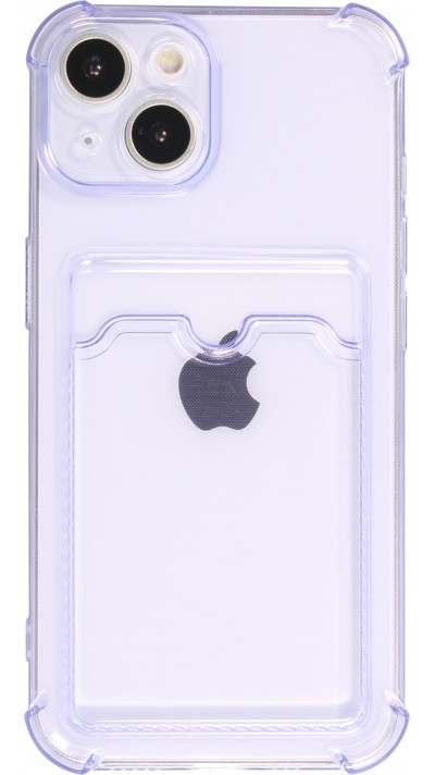 Coque iPhone 14 - Gel silicone bumper super flexible avec porte-carte transparent - Violet