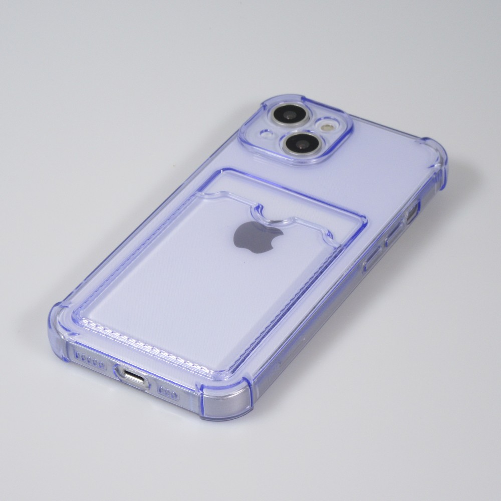 iPhone 14 Plus Case Hülle - Gummi Silikon bumper super flexibel mit Kartenhalter transparent - Violett