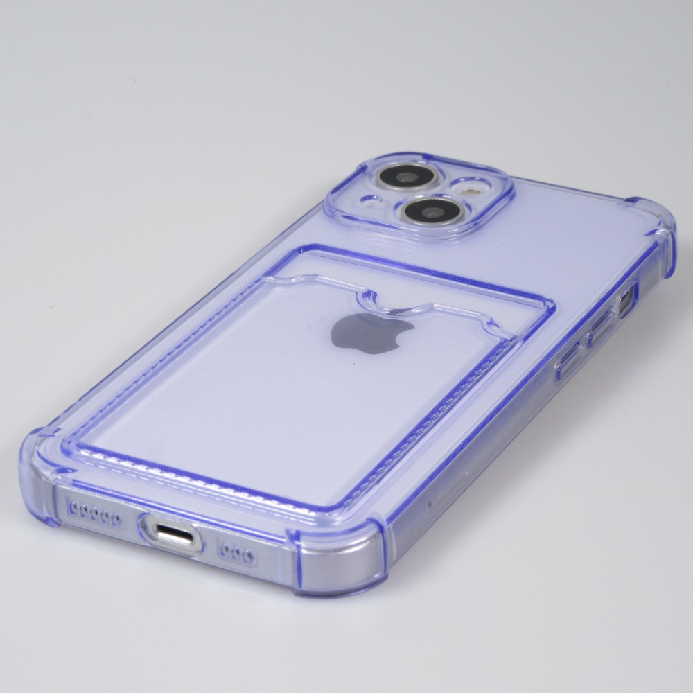 iPhone 14 Plus Case Hülle - Gummi Silikon bumper super flexibel mit Kartenhalter transparent - Violett