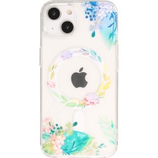 iPhone 15 Case Hülle - Gummi Silikon steif mit MagSafe Frühlings Blumen - Transparent