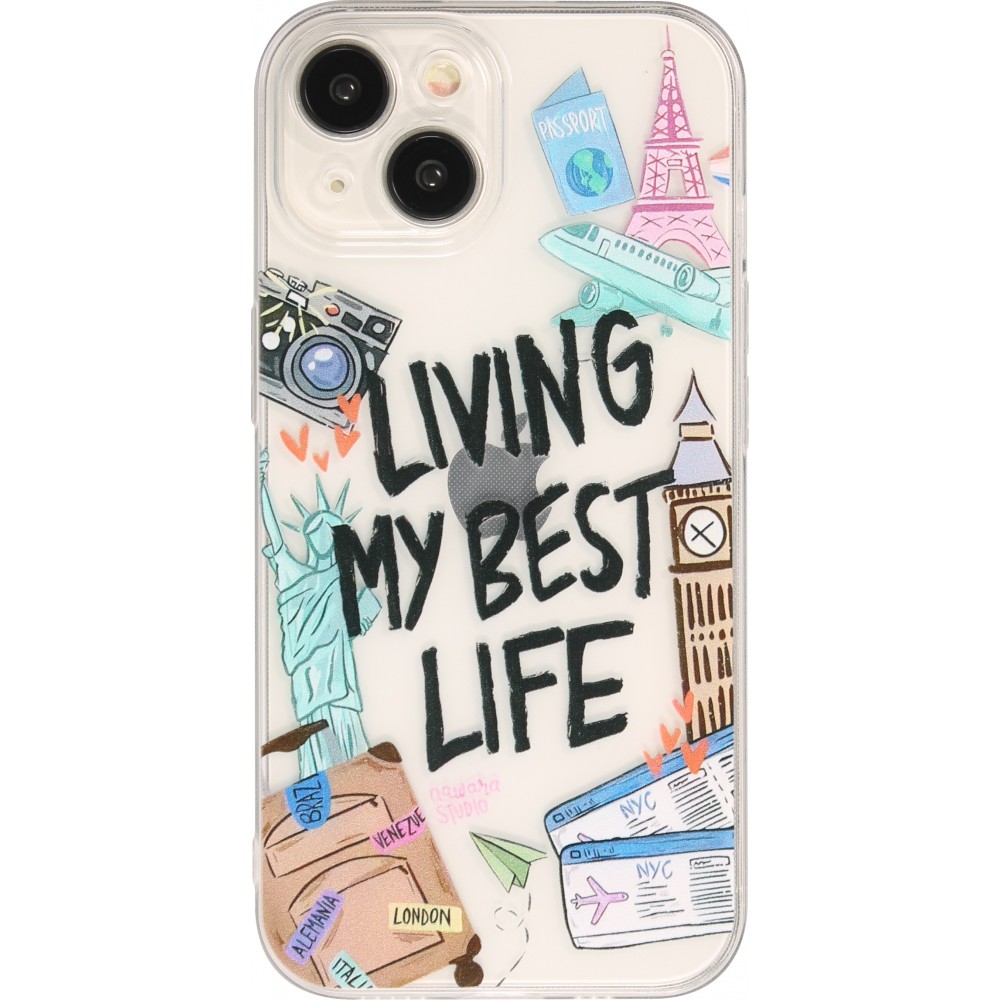 iPhone 15 Plus Case Hülle - Transparentes Silikon Cover Living my best Life