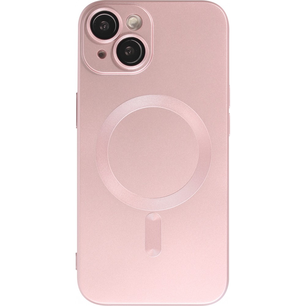 iPhone 15 Plus Case Hülle - Gummi weich mit Kameraschutzglas MagSafe - Rosa