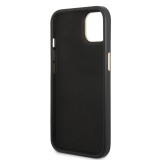 Coque iPhone 14 - Guess toile similicuir avec logo métallique doré en relief - Noir