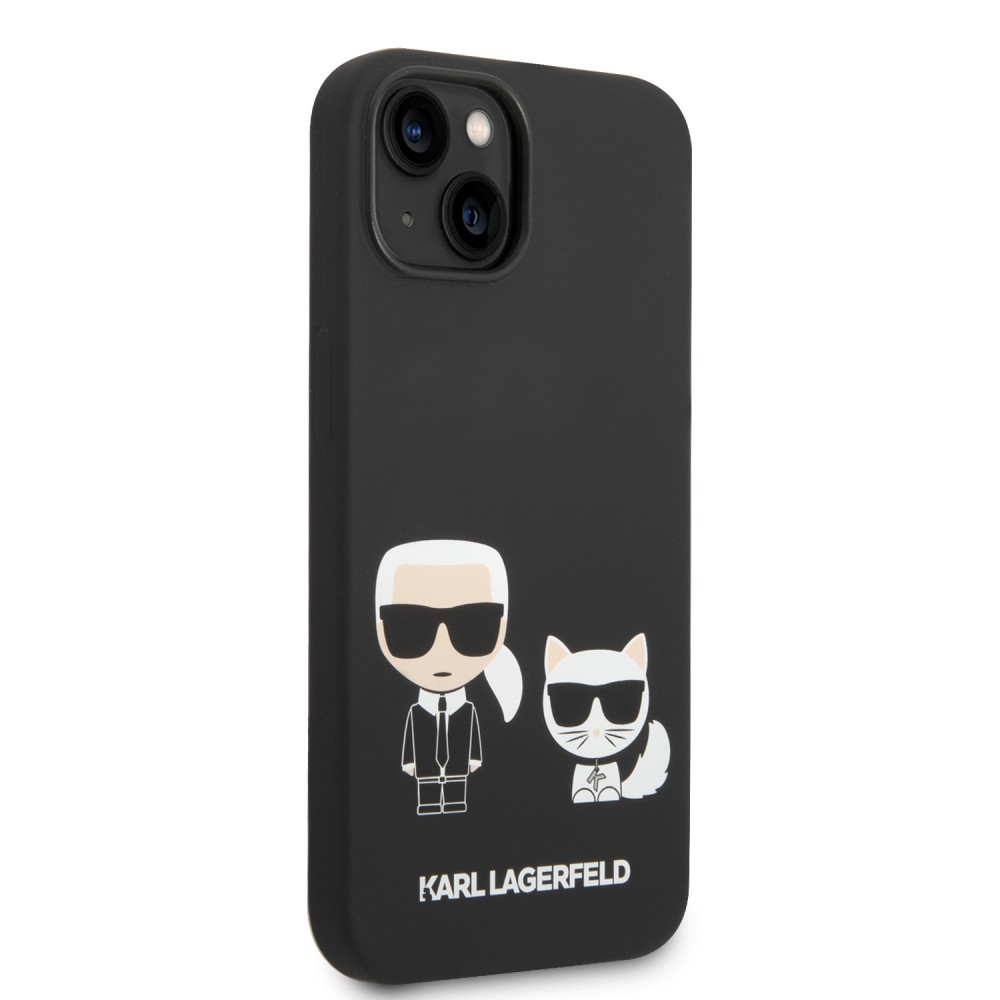 iPhone 14 Case Hülle - Karl Lagerfeld und Choupette Duo Soft-Touch-Silikon - Schwarz