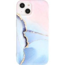 iPhone 14 Plus Case Hülle - Mattes Silikon mit aufgedrucktem Marmoreffekt - Blau rosa