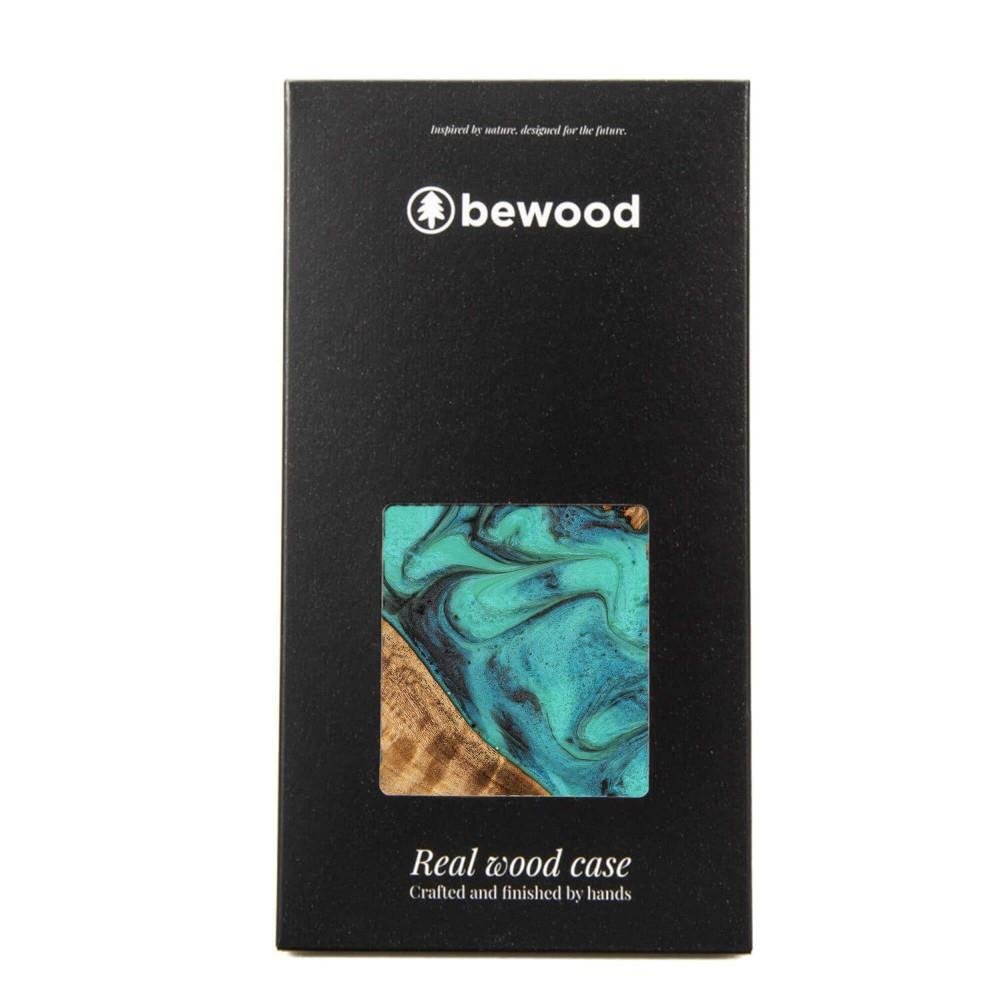 iPhone 14 Pro Case Hülle - Bewood Unique Wood and Resin Case - Türkis & Schwarz