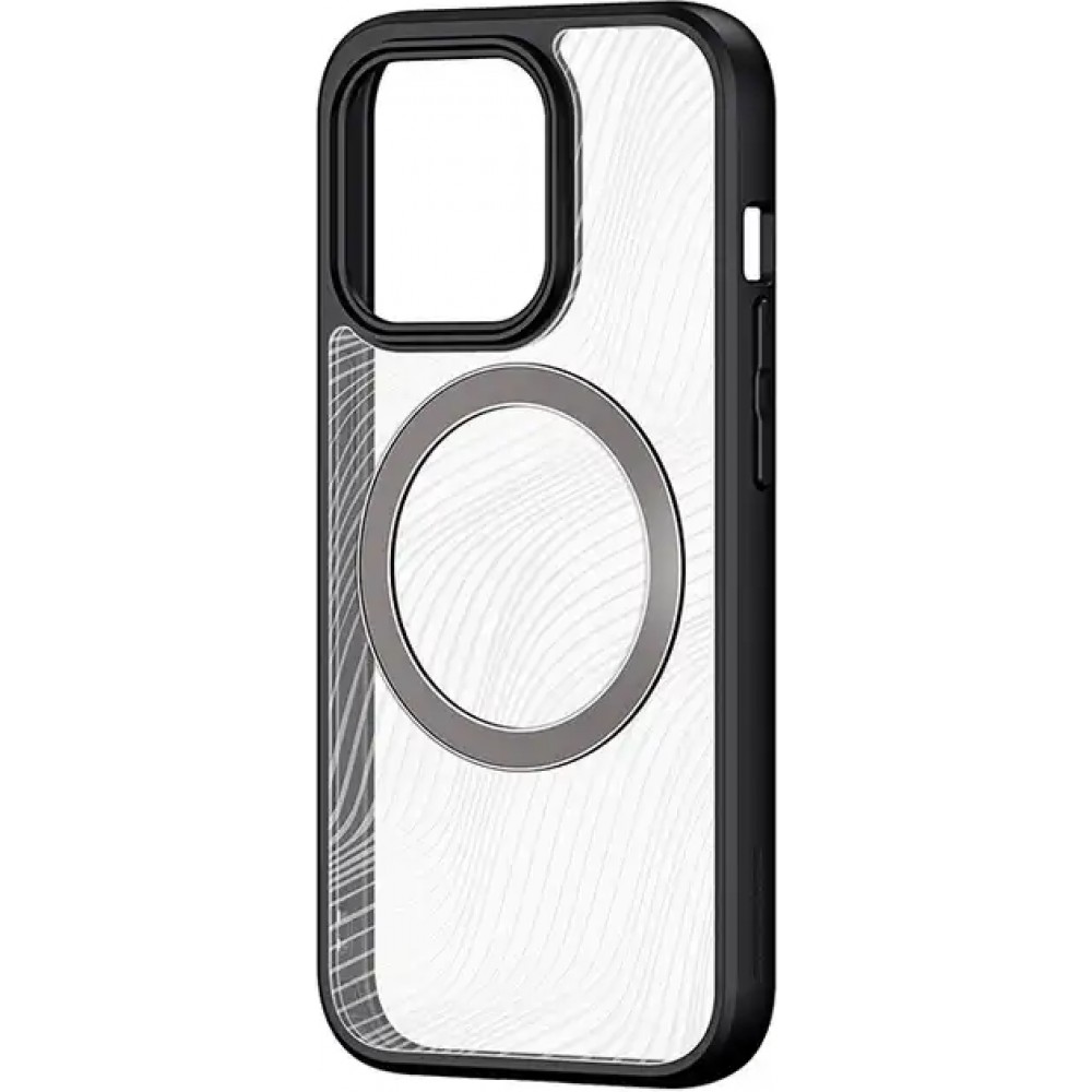 iPhone 15 Pro Max Case Hülle - Bumper Clear Waves Transparente Wellen mit MagSafe - Schwarz