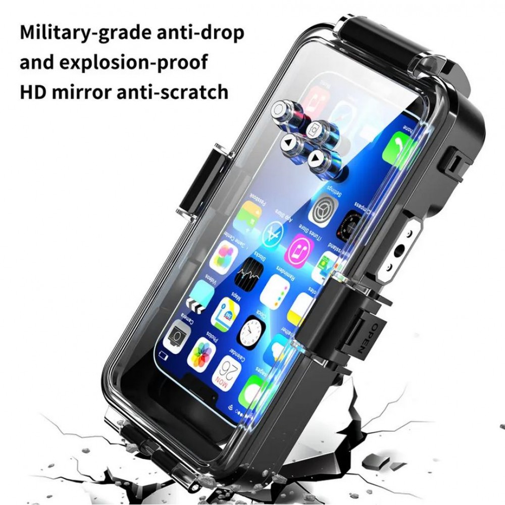 iPhone Case Hülle - Wasserdichtes Schutzcover zum Schnorcheln und Tauchen bis 30M Military grade Alle iPhones - Schwarz