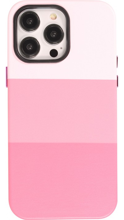 iPhone 13 Pro Max Case Hülle - Stylisches tricolor Cover mit Leder-Look - Rosa