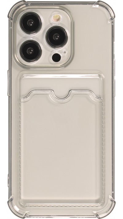 iPhone 14 Pro Max Case Hülle - Gummi Silikon bumper super flexibel mit Kartenhalter transparent - Grau