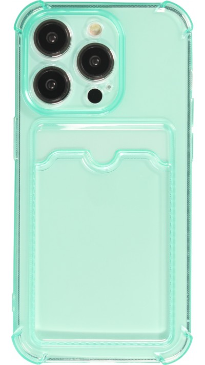 iPhone 14 Pro Case Hülle - Gummi Silikon bumper super flexibel mit Kartenhalter transparent - Grün