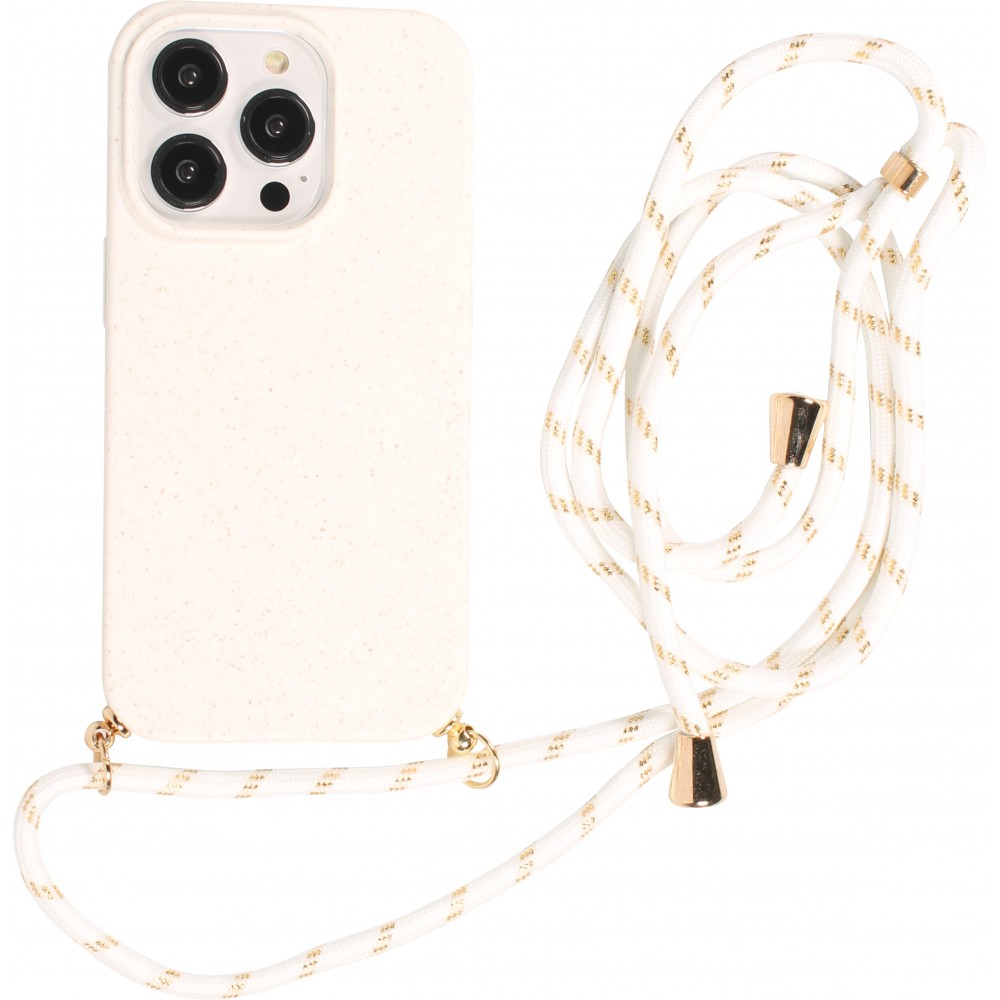 iPhone 14 Pro Max Case Hülle - Bio Eco-Friendly Vegan mit Handykette Necklace - Weiss