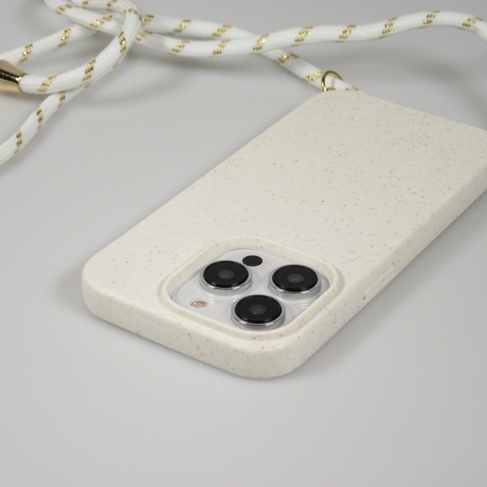 iPhone 15 Pro Max Case Hülle - Bio Eco-Friendly Vegan mit Handykette Necklace - Weiss