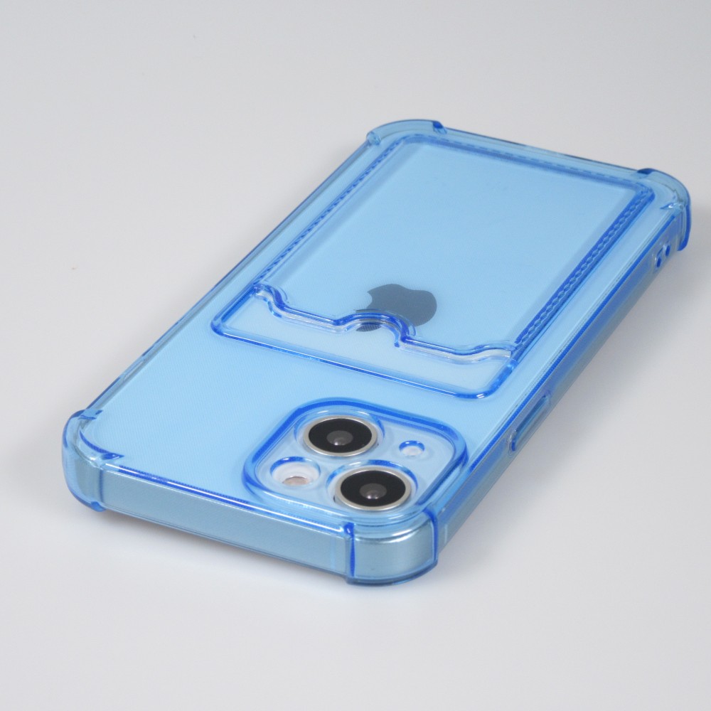 iPhone 14 Plus Case Hülle - Gummi Silikon bumper super flexibel mit Kartenhalter transparent - Blau