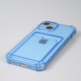 iPhone 14 Plus Case Hülle - Gummi Silikon bumper super flexibel mit Kartenhalter transparent - Blau