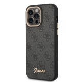 iPhone 14 Pro Max Case Hülle - Guess Leinwand Kunstleder mit goldfarbenem Metall-Logo in Reliefoptik - Schwarz