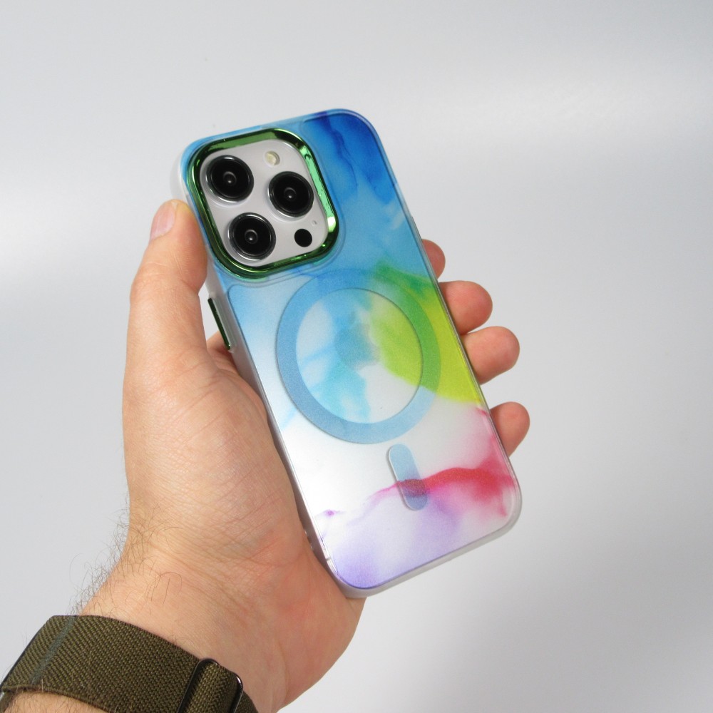 iPhone 14 Pro Case Hülle - Watercolor MagSafe semi-transparent - Multicolor