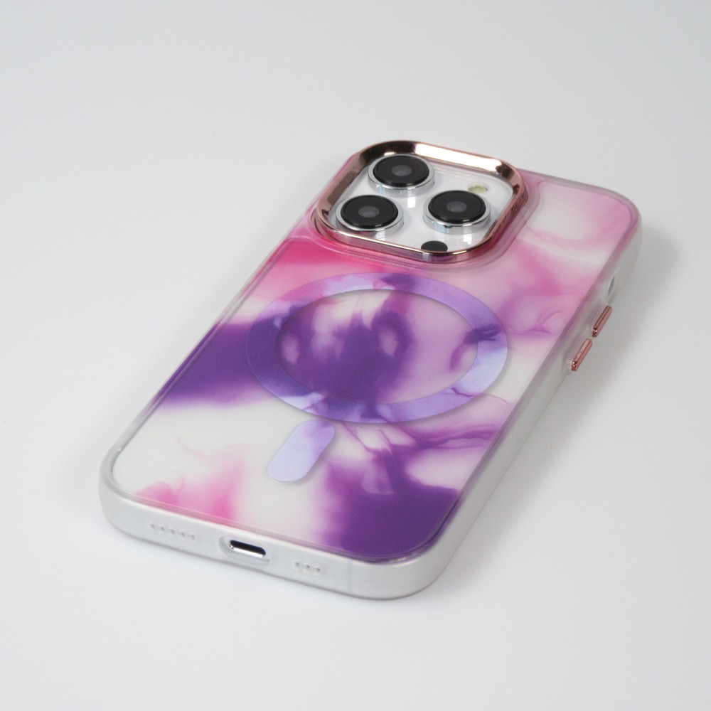 iPhone 14 Pro Case Hülle - Watercolor MagSafe semi-transparent - Violett