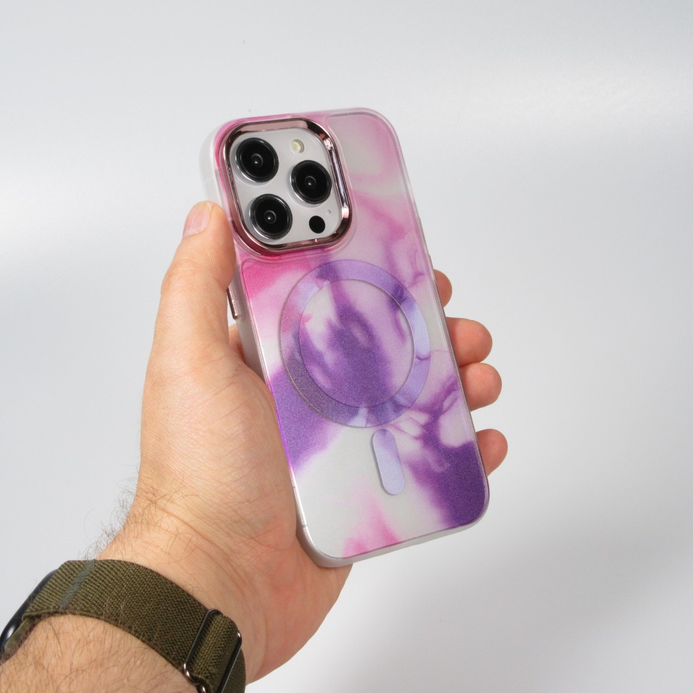 iPhone 14 Pro Case Hülle - Watercolor MagSafe semi-transparent - Violett