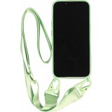 Coque iPhone 14 Pro Max - Silicone mat avec lanière et mousqueton en fer - Avocado vert