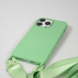 Coque iPhone 14 Pro Max - Silicone mat avec lanière et mousqueton en fer - Avocado vert