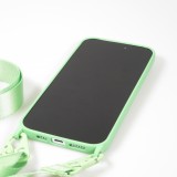 Coque iPhone 14 Pro Max - Silicone mat avec lanière et mousqueton en fer - Avocado vert