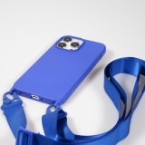 iPhone 14 Pro Max Case Hülle - Silikon matt mit Trageschlaufe und Metall Karabiner - Blau