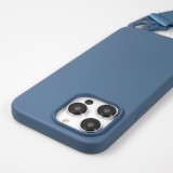 Coque iPhone 14 Pro Max - Silicone mat avec lanière et mousqueton en fer - Deep Sea Blue