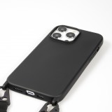 iPhone 14 Pro Max Case Hülle - Silikon matt mit Trageschlaufe und Metall Karabiner - Schwarz