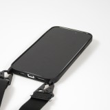 Coque iPhone 14 Pro Max - Silicone mat avec lanière et mousqueton en fer - Noir