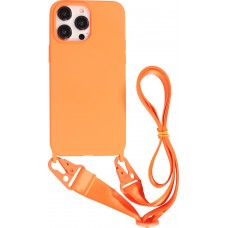 iPhone 14 Pro Max Case Hülle - Silikon matt mit Trageschlaufe und Metall Karabiner - Orange