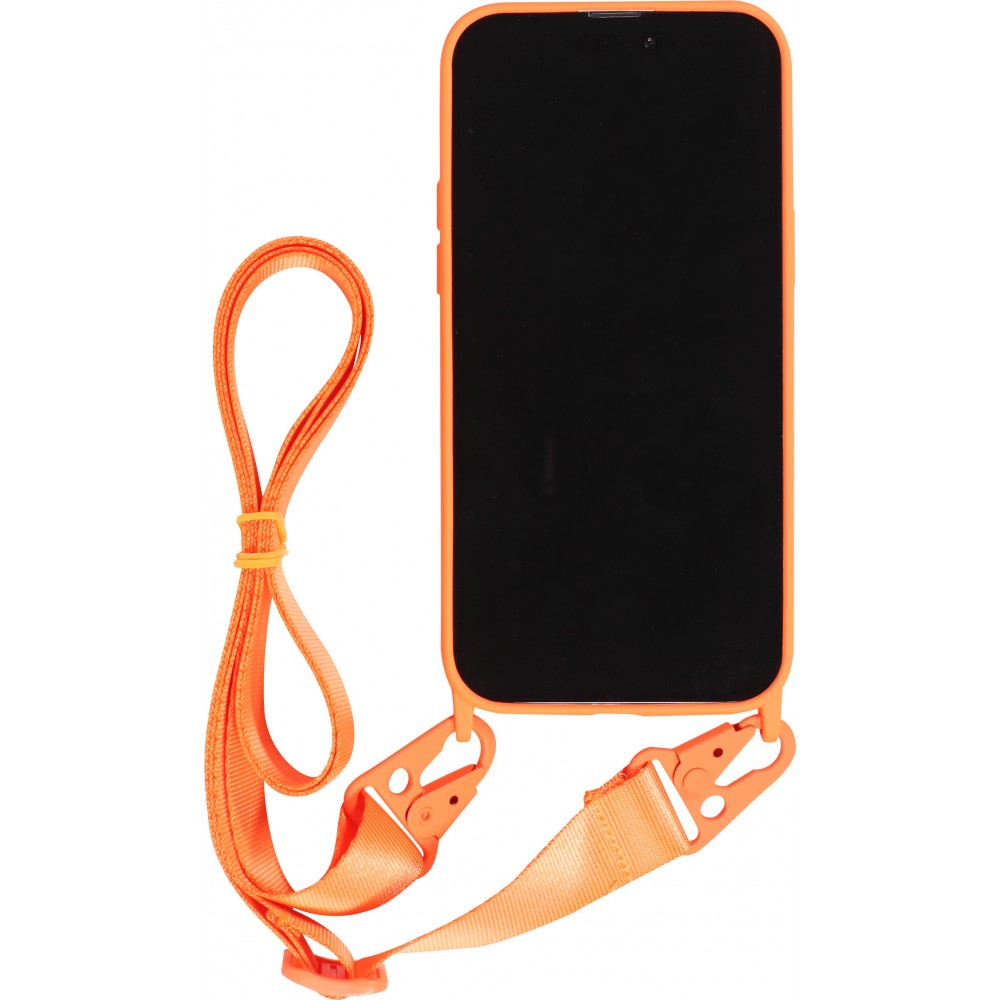 iPhone 14 Pro Max Case Hülle - Silikon matt mit Trageschlaufe und Metall Karabiner - Orange