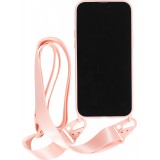 Coque iPhone 14 Pro Max - Silicone mat avec lanière et mousqueton en fer - Rose