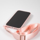 iPhone 14 Pro Max Case Hülle - Silikon matt mit Trageschlaufe und Metall Karabiner - Rosa